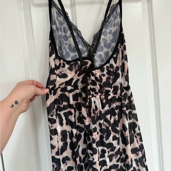 SHEIN Leopard Print Chemise Brown and Black Lace Trim - Picture 3 of 5